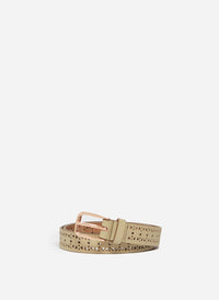 Ceinture ajourée 25mm en cuir lisse - Olive