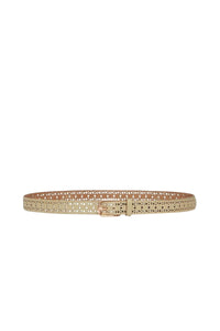 Ceinture ajourée 25mm en cuir lisse - Olive