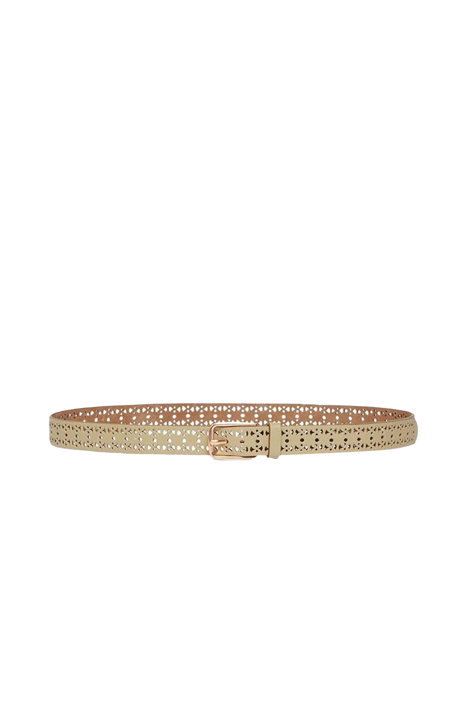 Ceinture ajourée 25mm en cuir lisse - Olive