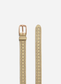 Ceinture ajourée 25mm en cuir lisse - Olive