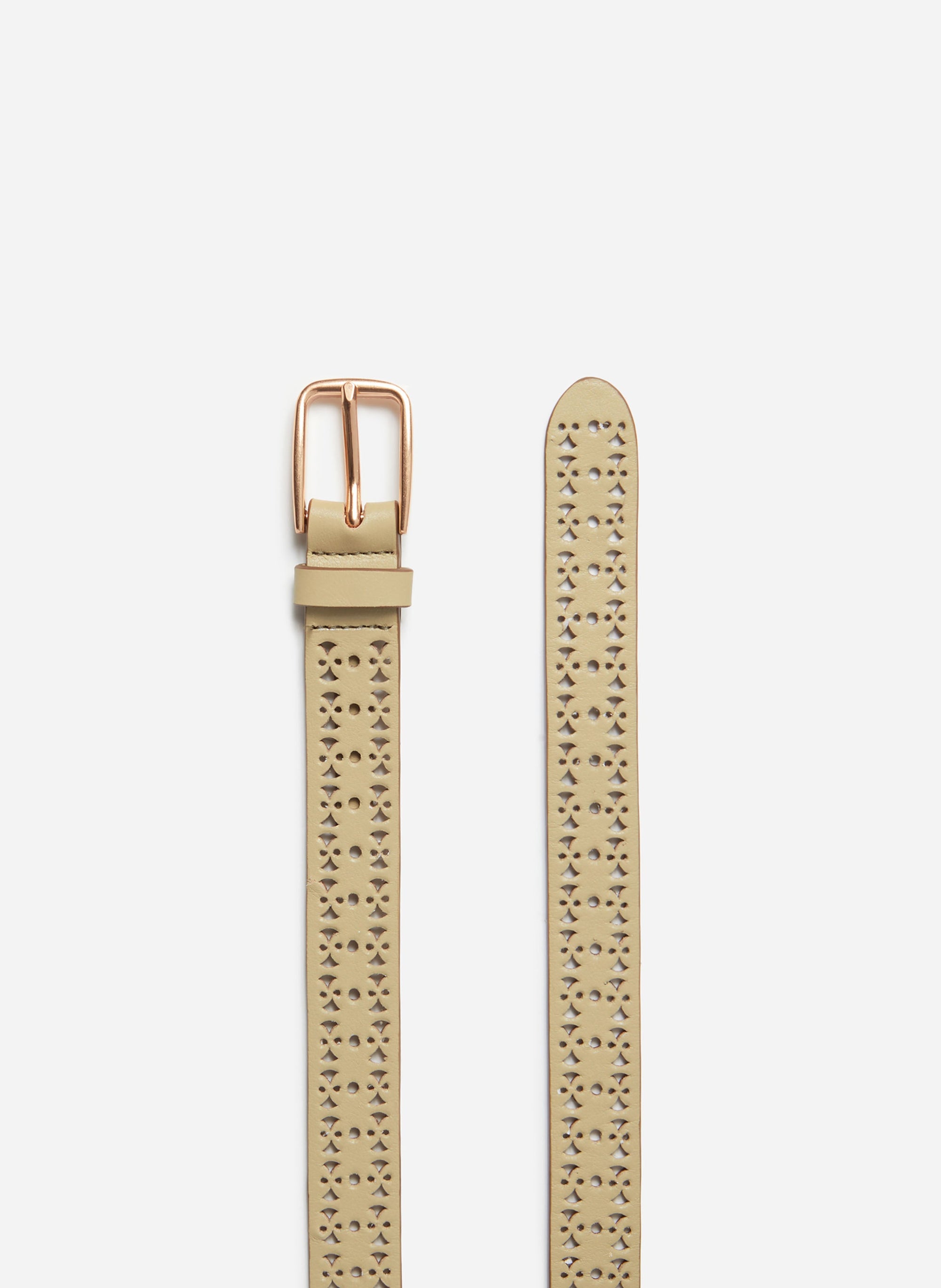 Ceinture ajourée 25mm en cuir lisse - Olive