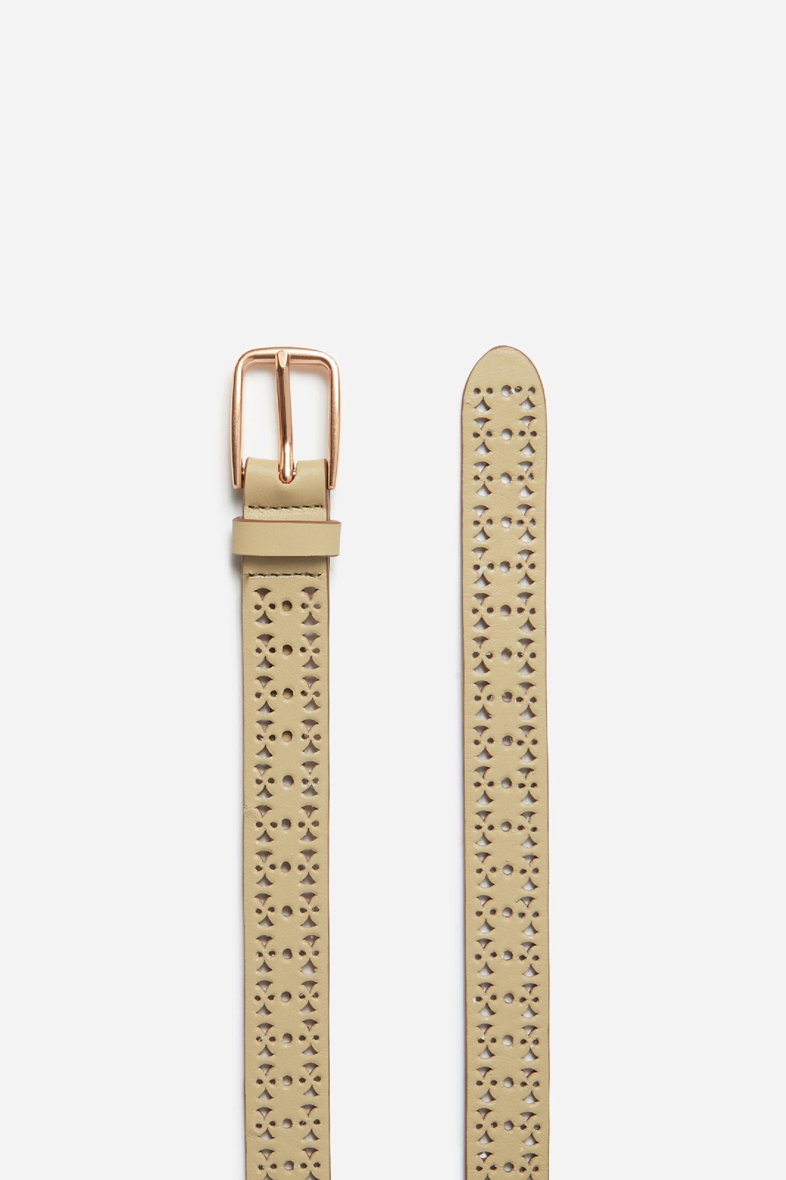 25mm openwork belt in smooth leather - Olive