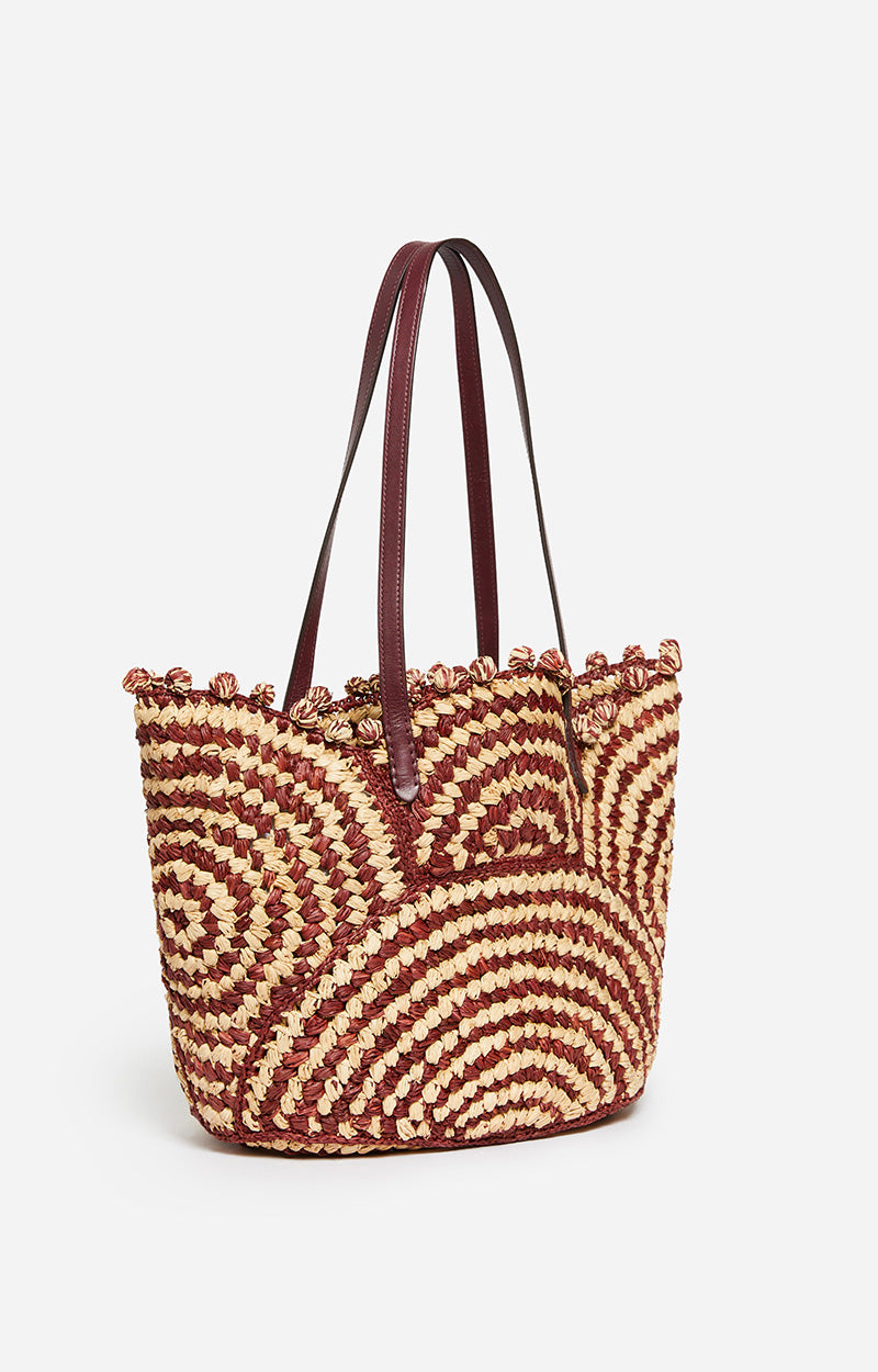 Panier bicolore en raphia - Bordeaux