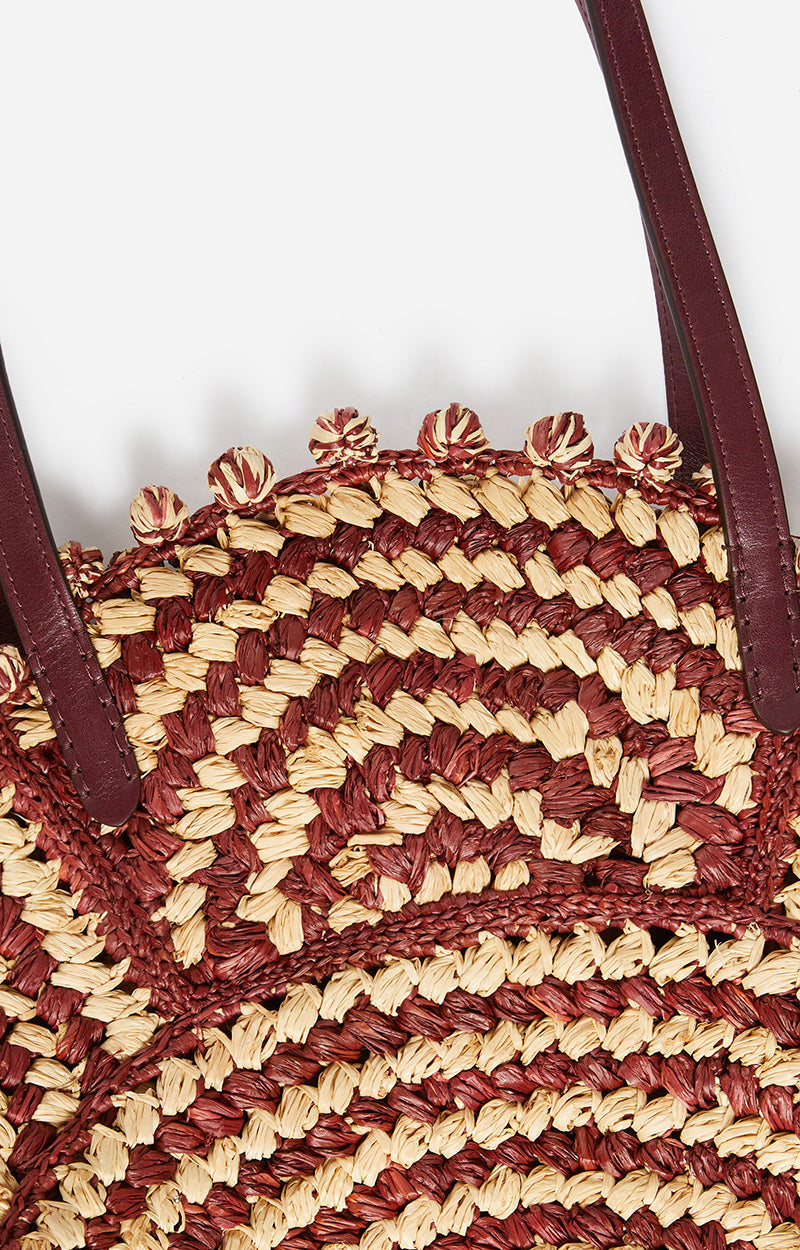 Panier bicolore en raphia - Bordeaux