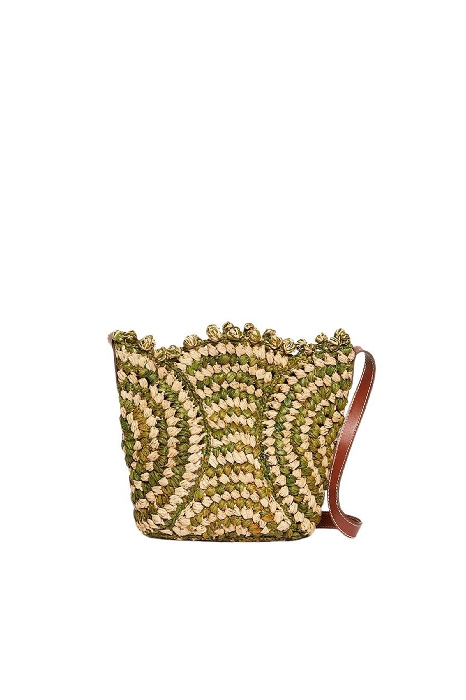 Panier bicolore en raphia - Vert