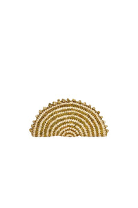 Striped, half-moon-shaped braided raffia clutch bag - Raffia