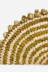 Striped, half-moon-shaped braided raffia clutch bag - Raffia