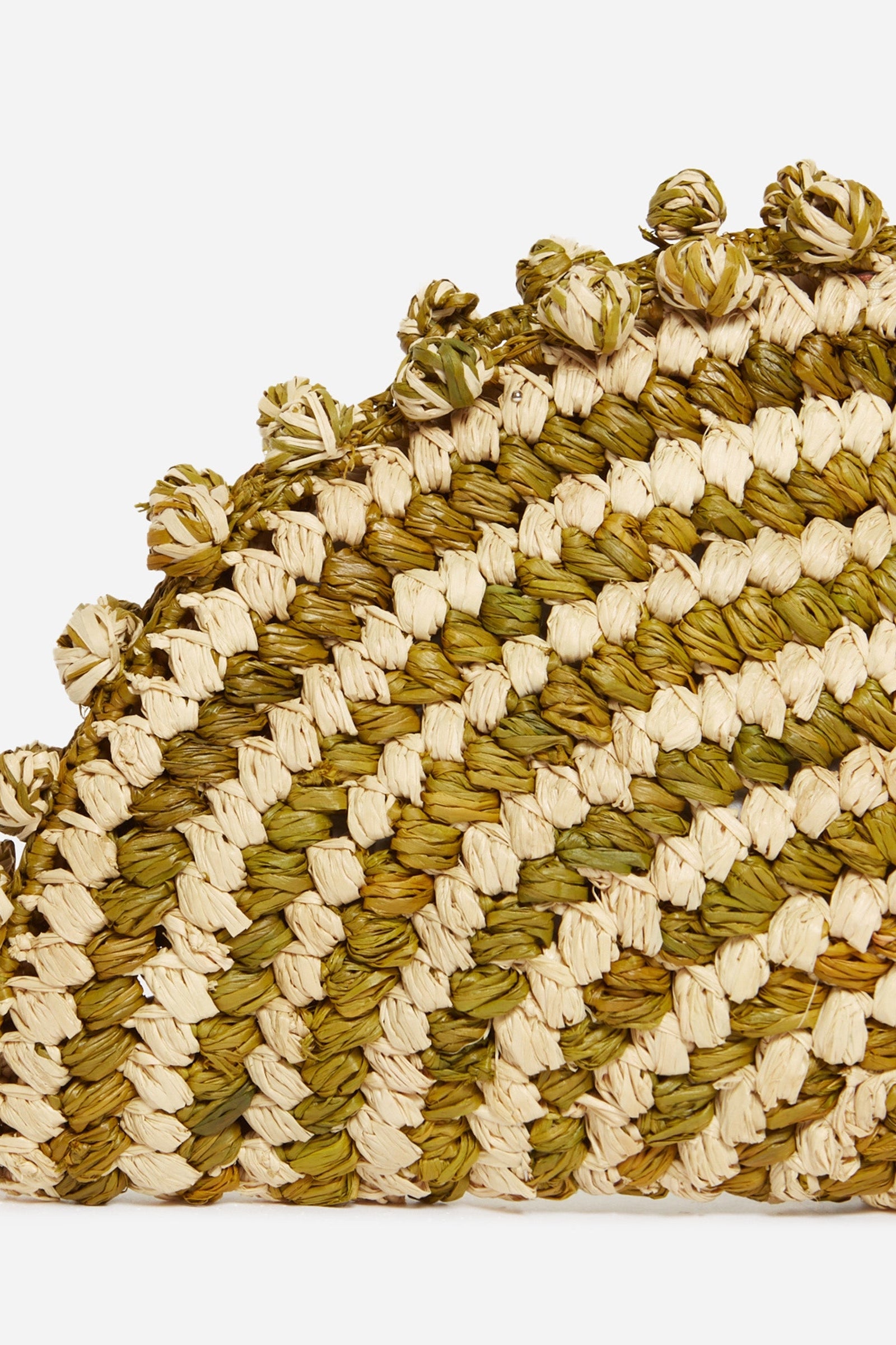 Striped, half-moon-shaped braided raffia clutch bag - Raffia