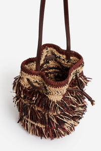 Raffia clutch bag - Fawn & Black