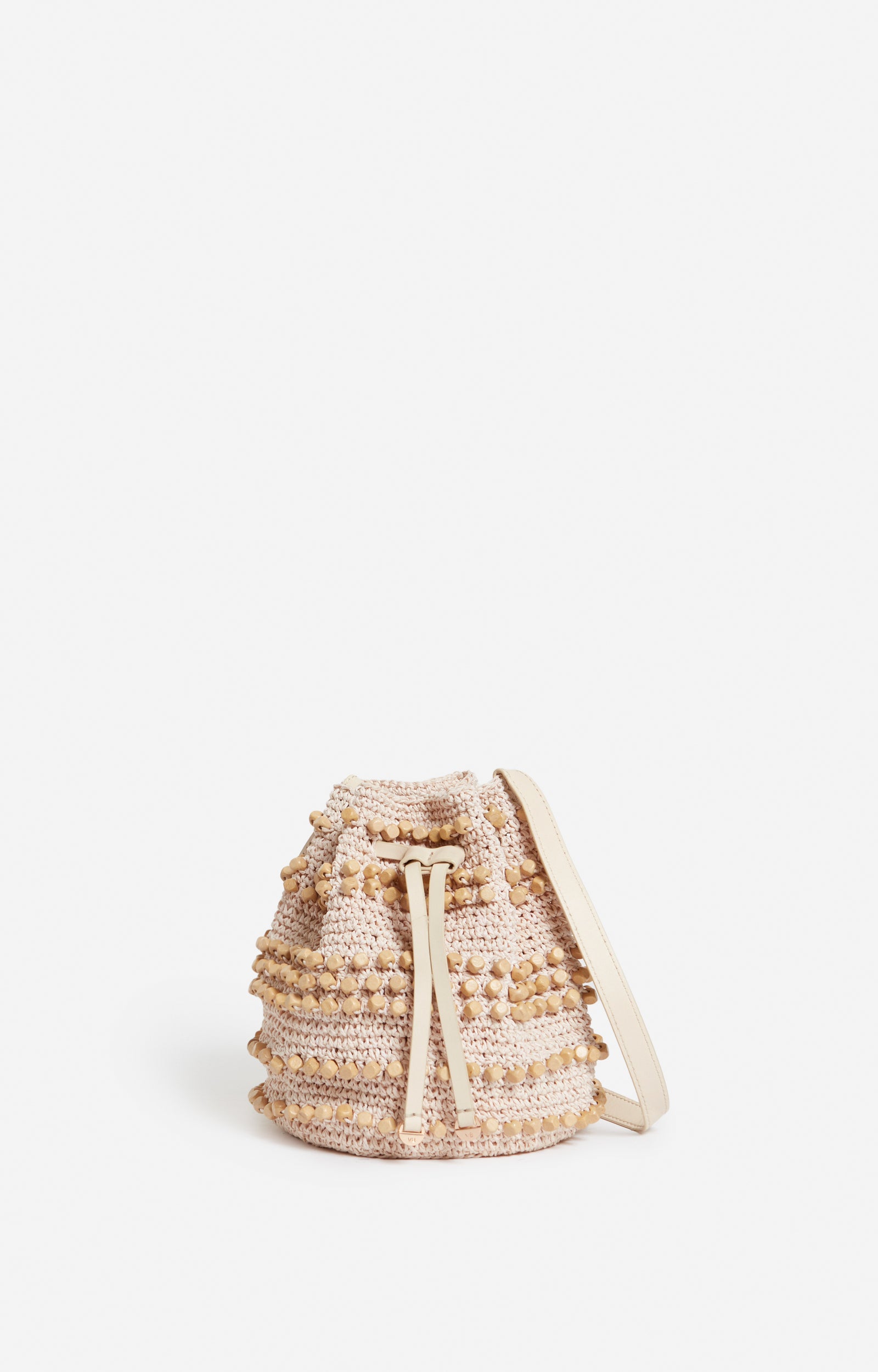 Sac bourse avec perles en bois - Écru