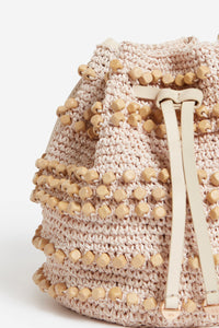 Sac bourse avec perles en bois - Écru