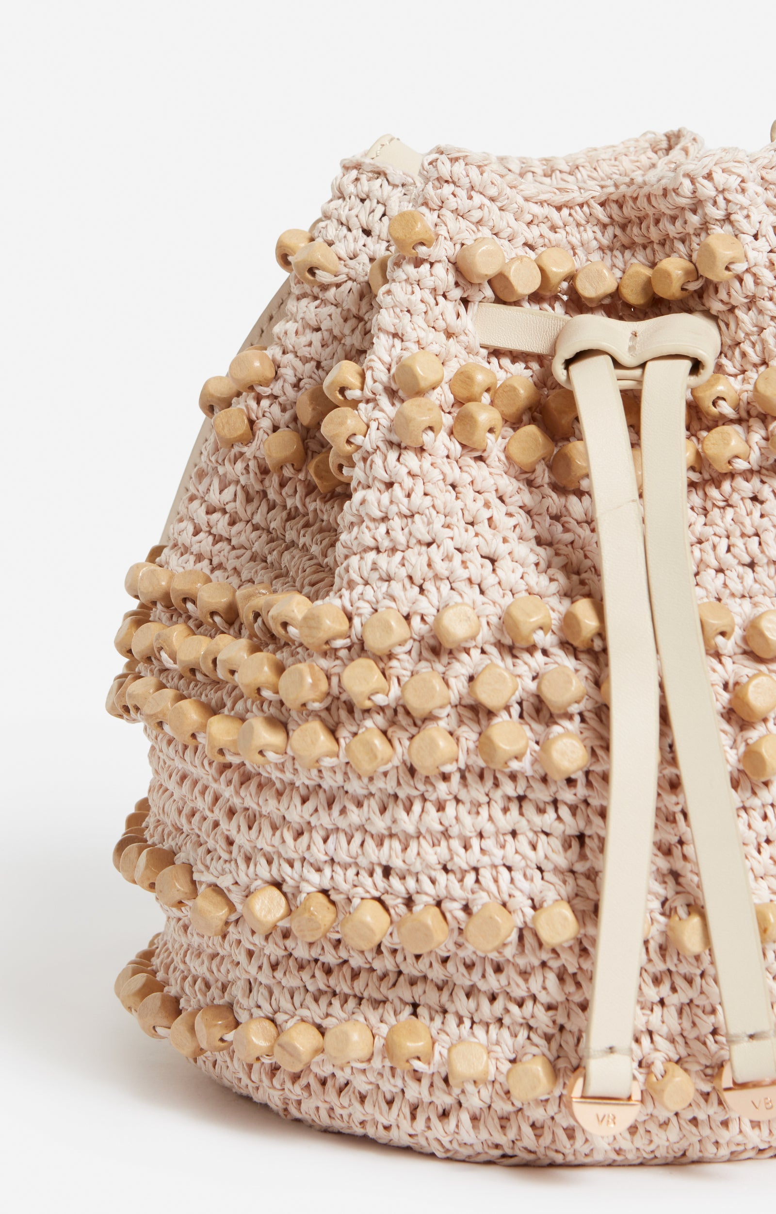 Sac bourse avec perles en bois - Écru