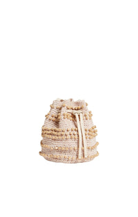 Sac bourse avec perles en bois - Écru