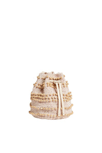 Sac bourse avec perles en bois - Écru