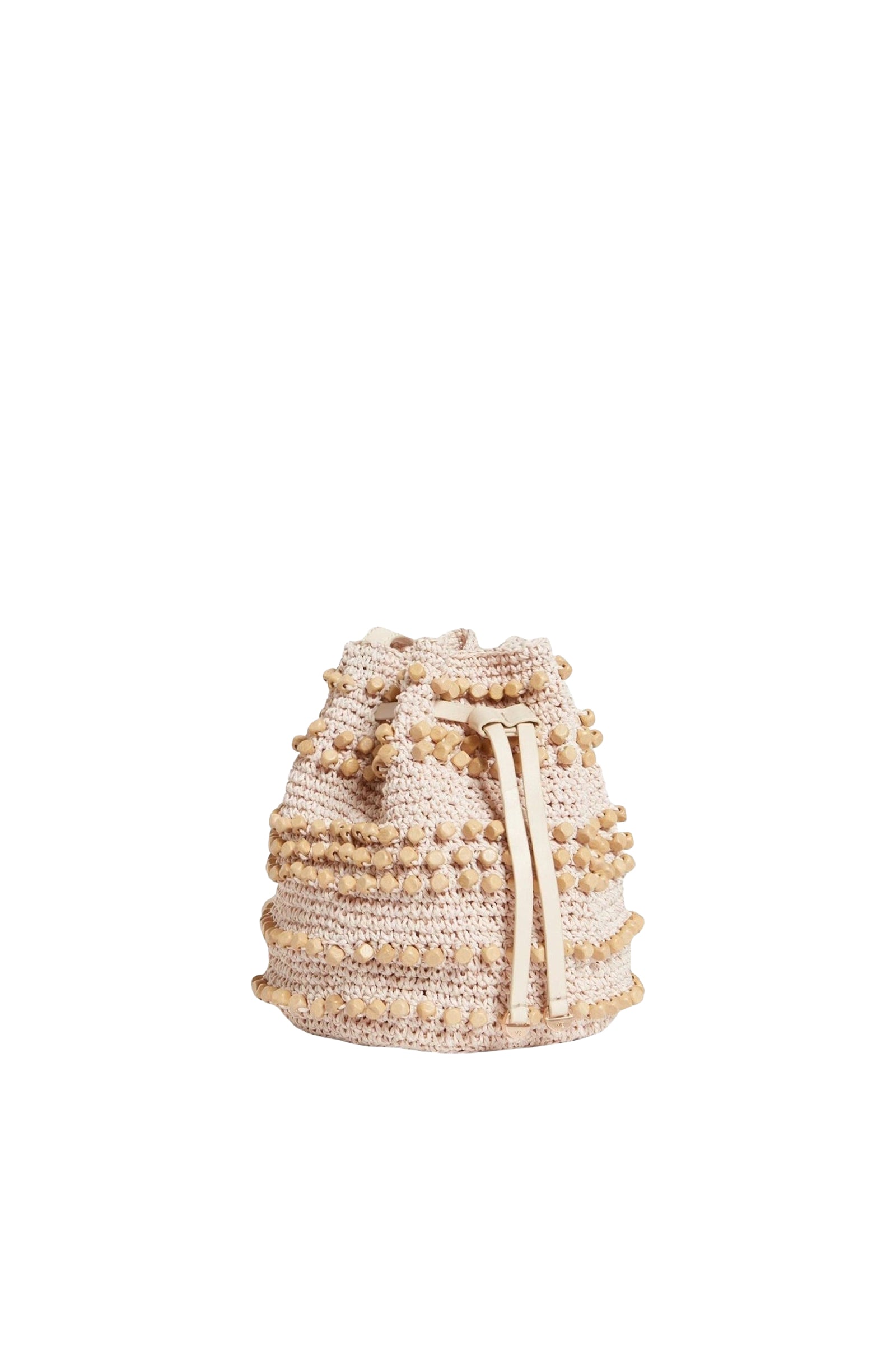 Sac bourse avec perles en bois - Écru