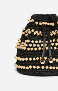 Sac bourse avec perles en bois - Noir