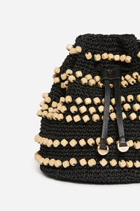 Clutch bag with wooden beads - Black