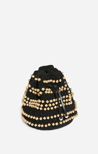 Sac bourse avec perles en bois - Noir
