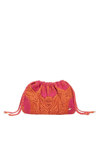 Pochette brodée en coton - Multicolore & Orange