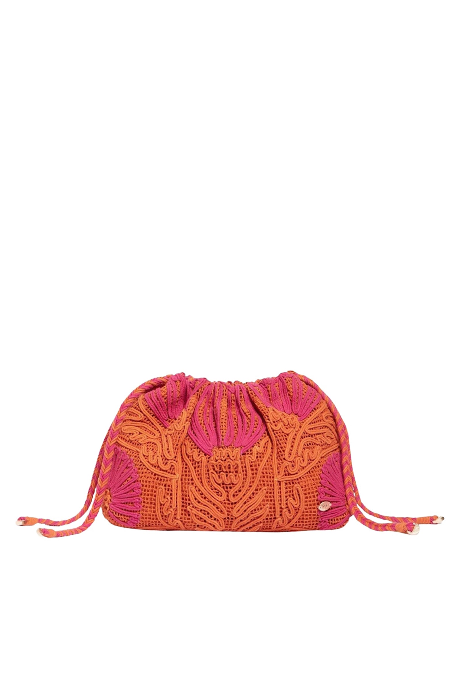 Pochette brodée en coton - Multicolore & Orange