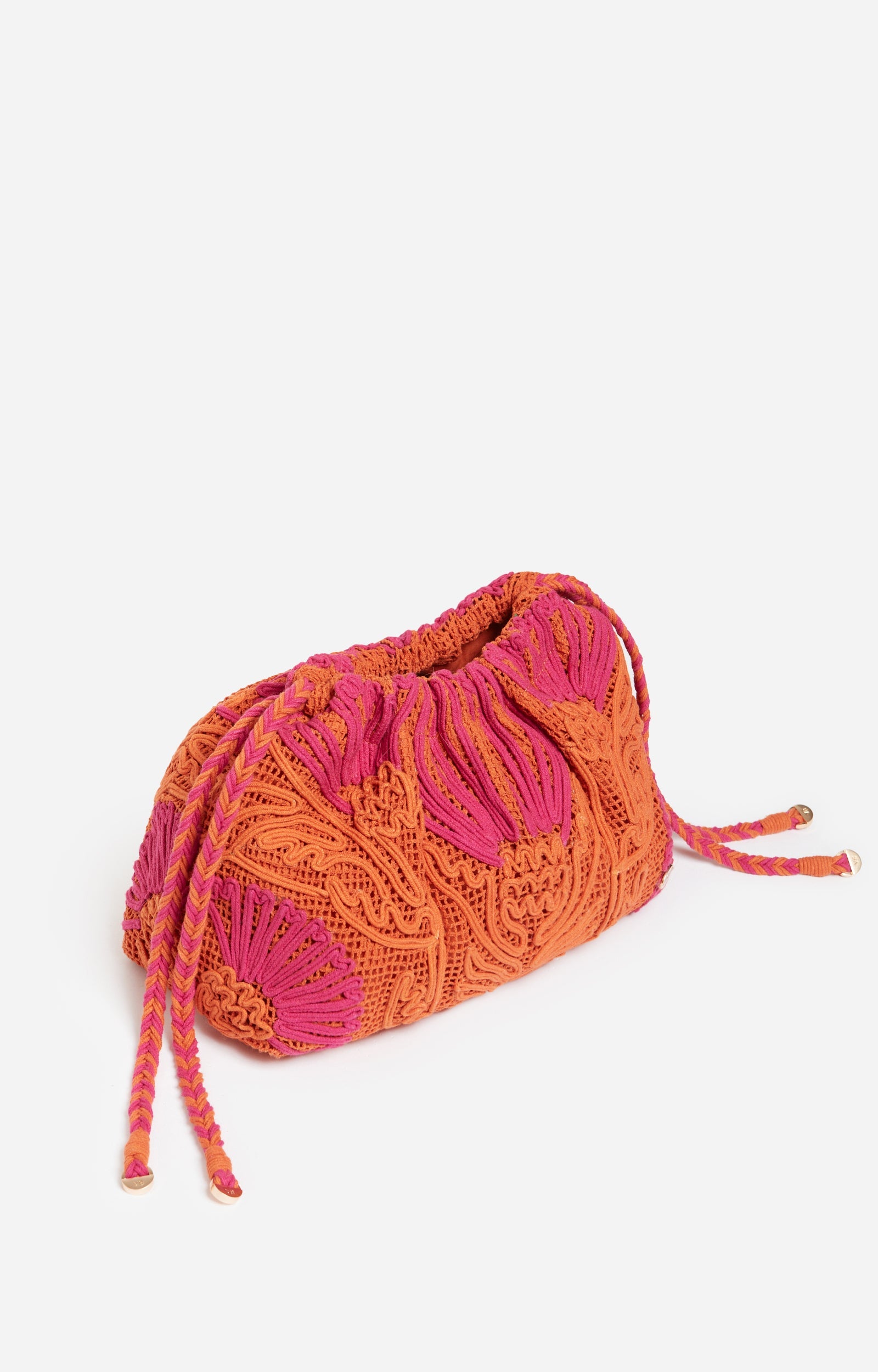 Pochette brodée en coton - Multicolore & Orange