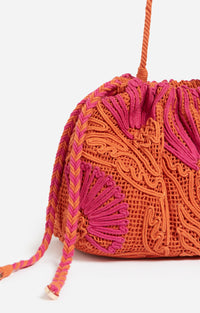 Pochette brodée en coton - Multicolore & Orange