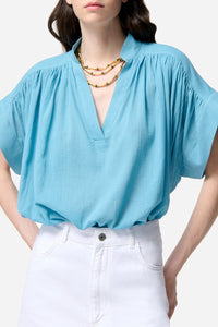 Blouse à col V Cory - Bleu Horizon