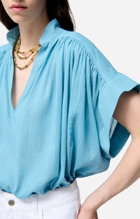 Blouse à col V Cory - Bleu Horizon