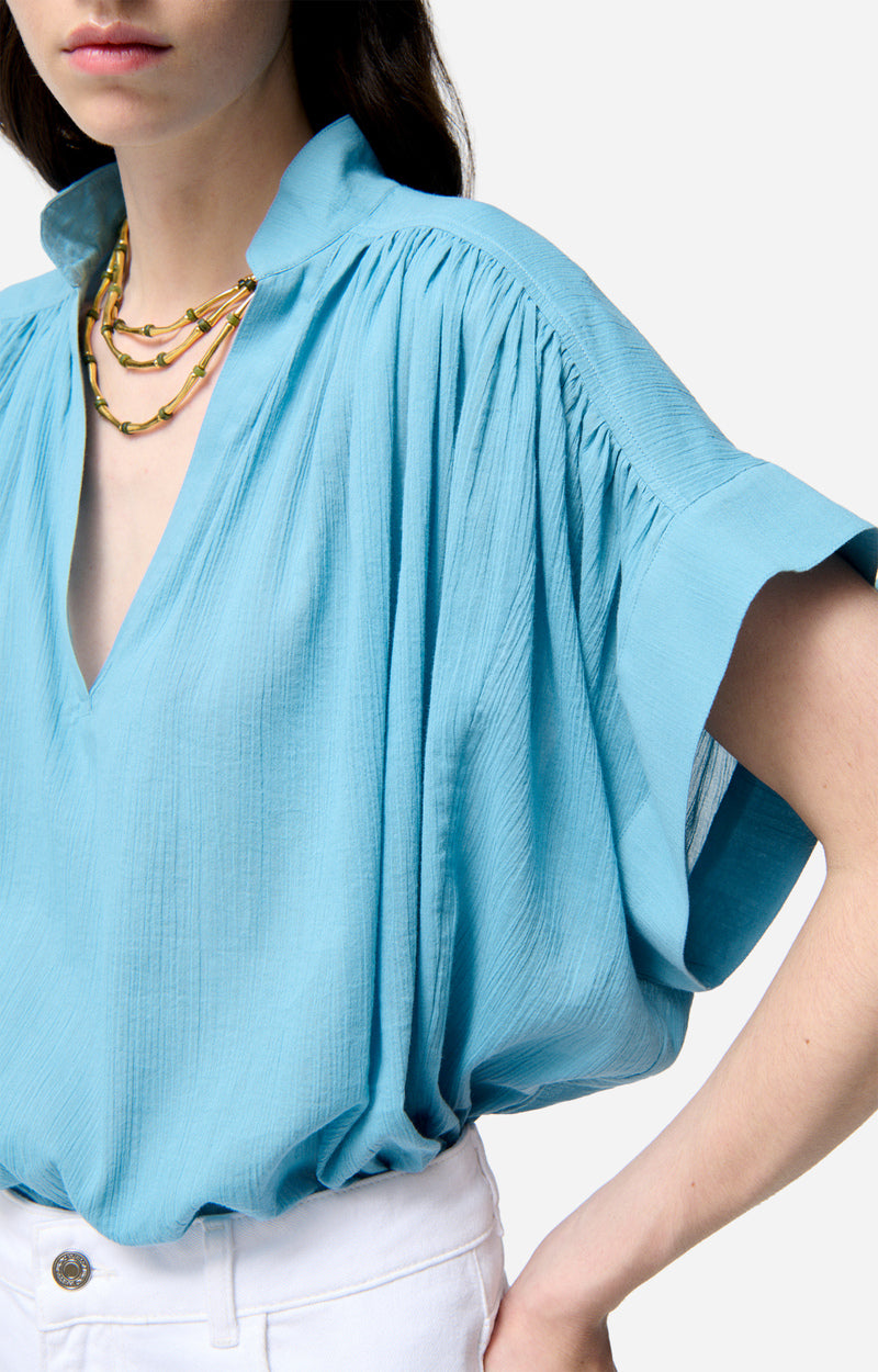 Blouse à col V Cory - Bleu Horizon