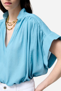 Cory V-neck blouse - Horizon Blue