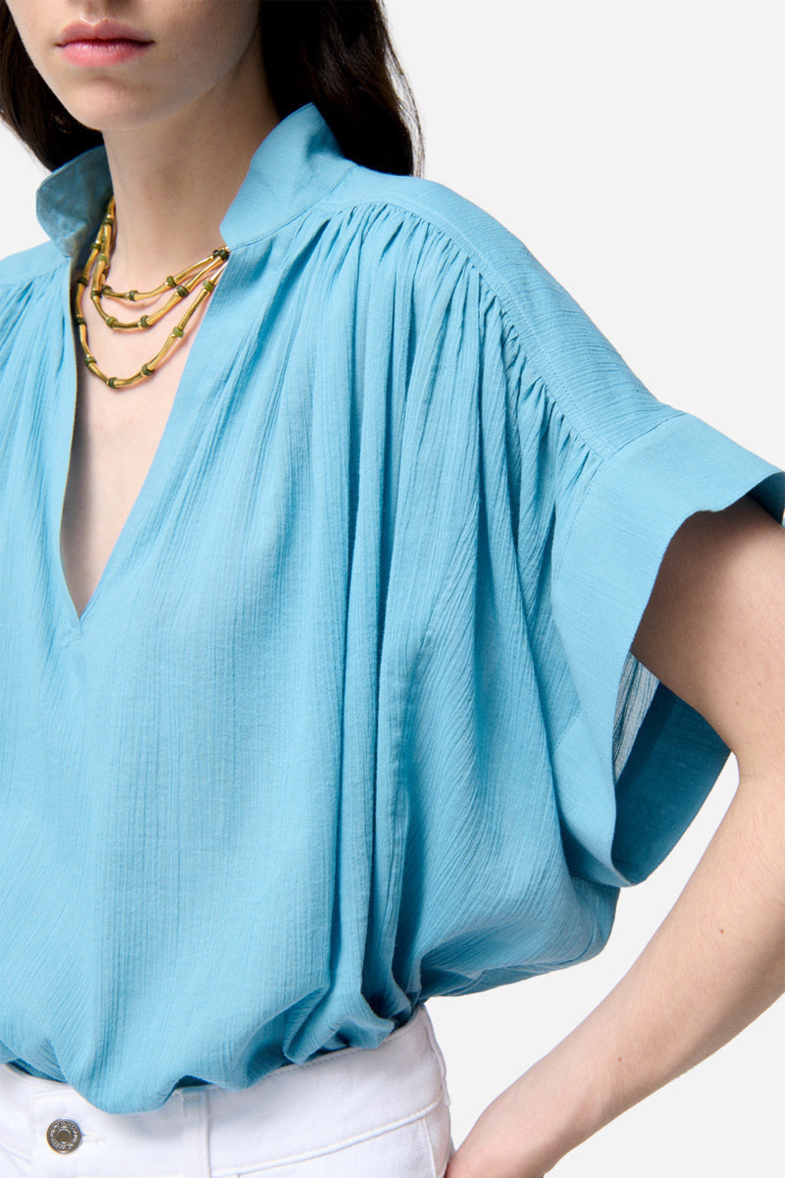 Cory V-neck blouse - Horizon Blue