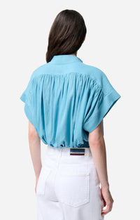 Blouse à col V Cory - Bleu Horizon