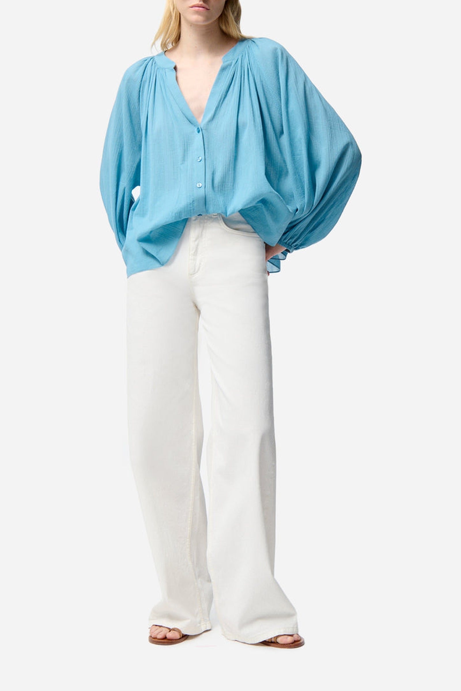 Blouse à col rond Edme - Bleu Horizon