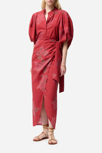 Jupe midi portefeuille Ewa - Cerise