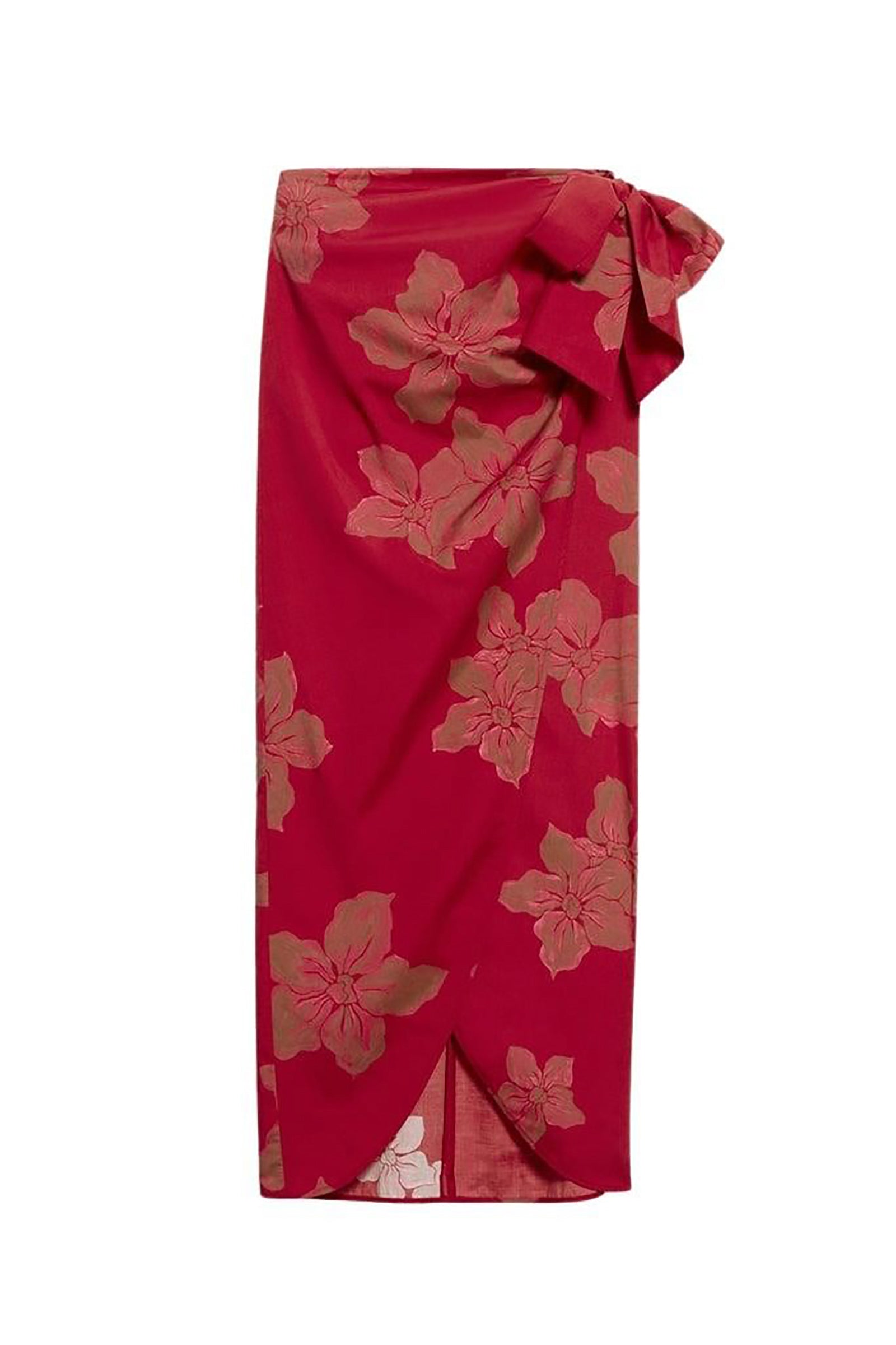 Jupe midi portefeuille Ewa - Cerise