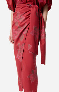 Jupe midi portefeuille Ewa - Cerise