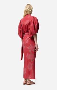 Jupe midi portefeuille Ewa - Cerise
