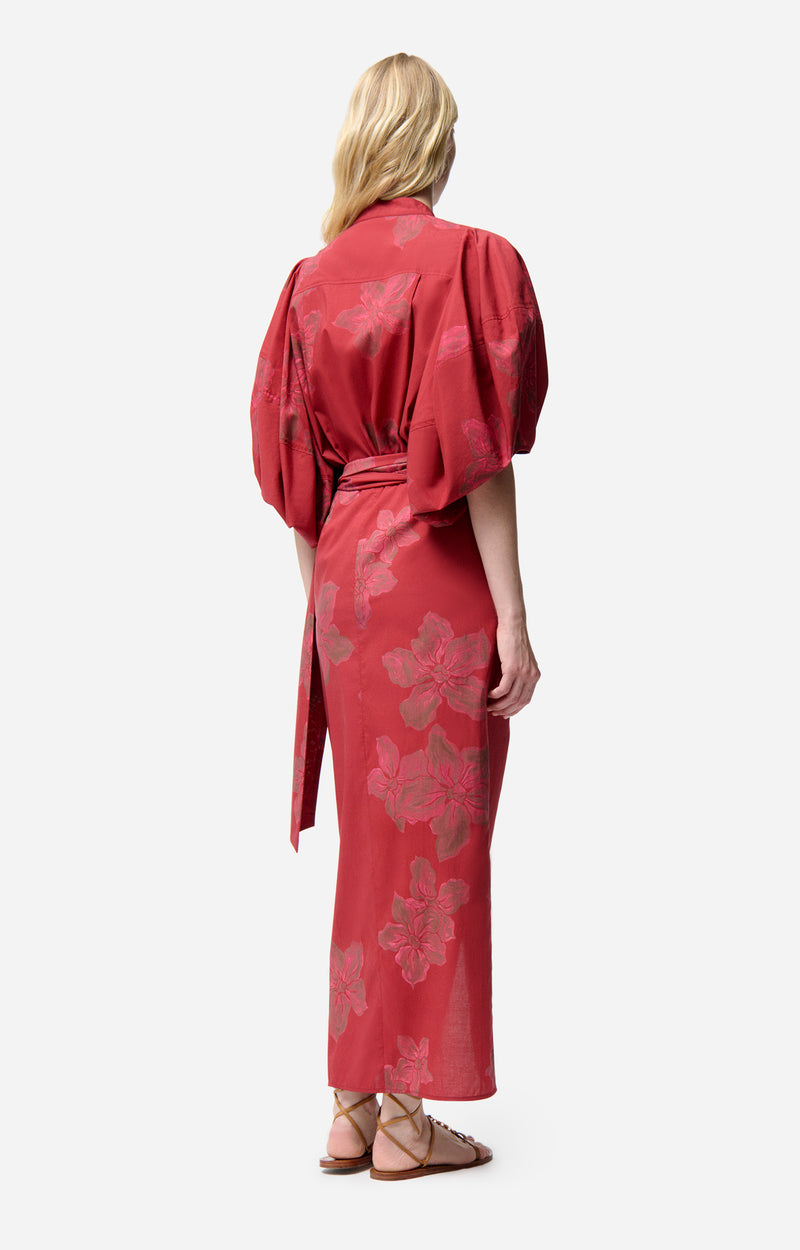 Jupe midi portefeuille Ewa - Cerise