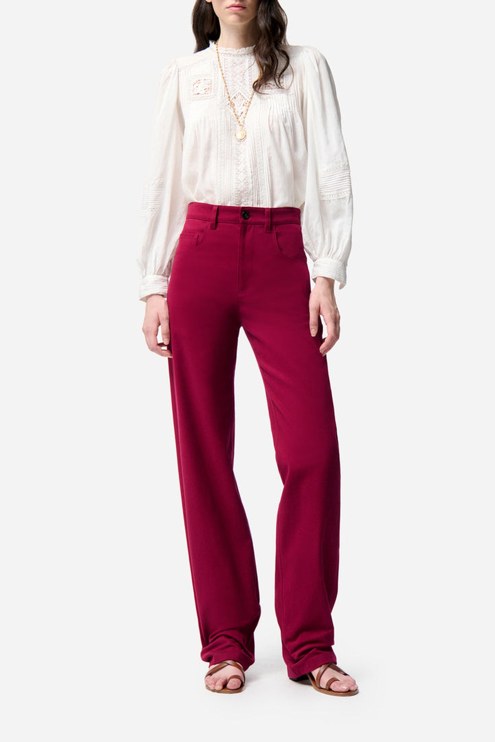 Pantalon droit taille haute Farel - Carmin