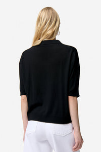 Pull polo Faby en laine - Noir