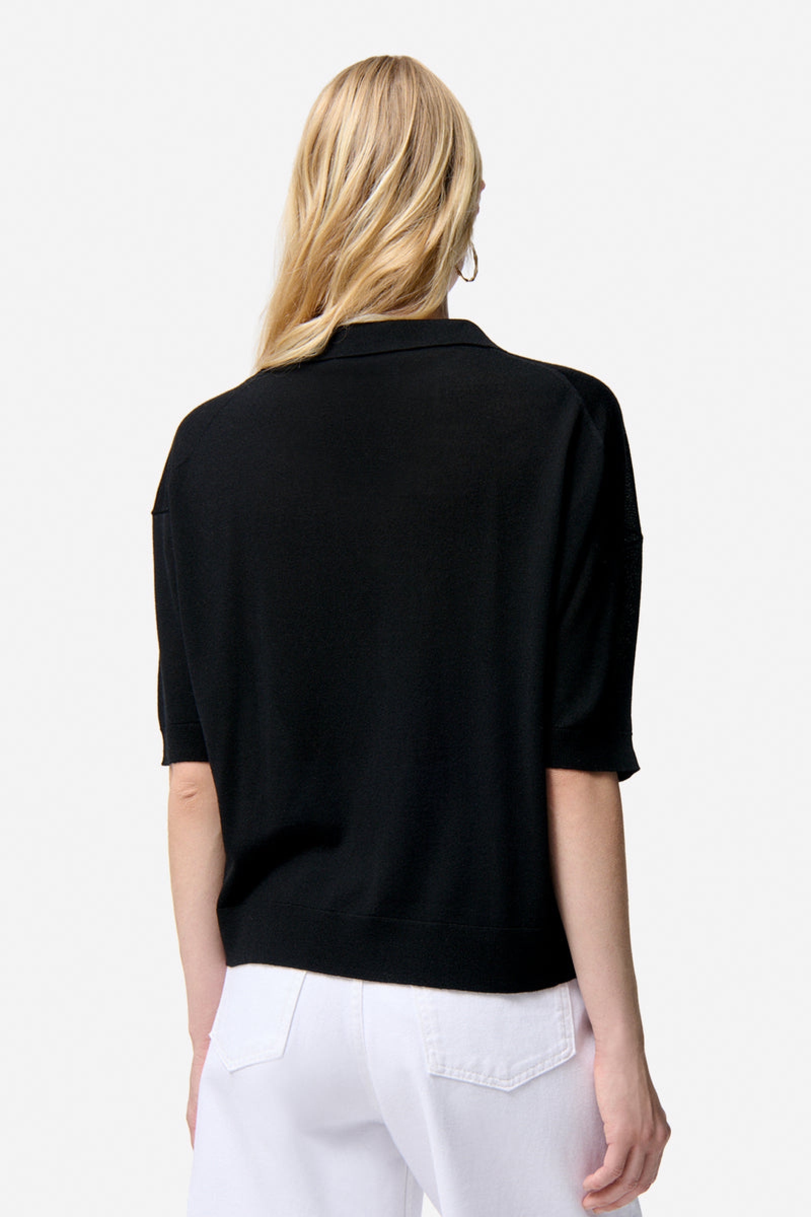 Pull polo Faby en laine - Noir