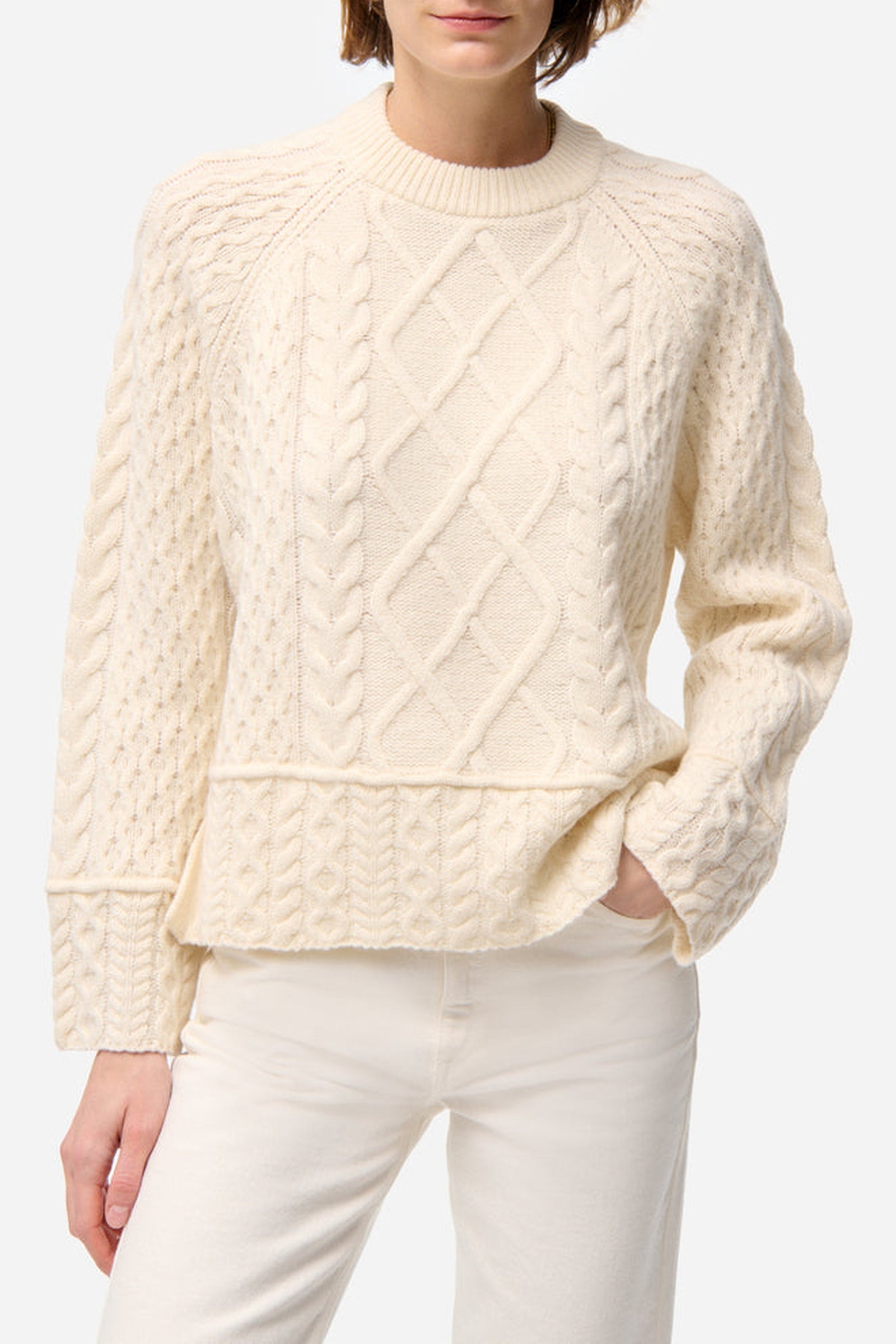 Pull Folk en laine - Écru