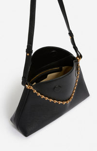 Grande pochette Daily Chain en cuir lisse - Noir