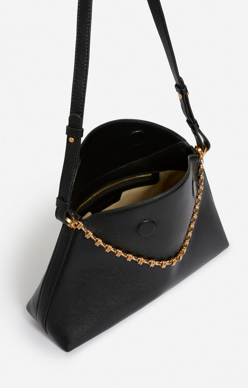 Grande pochette Daily Chain en cuir lisse - Noir