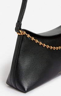 Grande pochette Daily Chain en cuir lisse - Noir