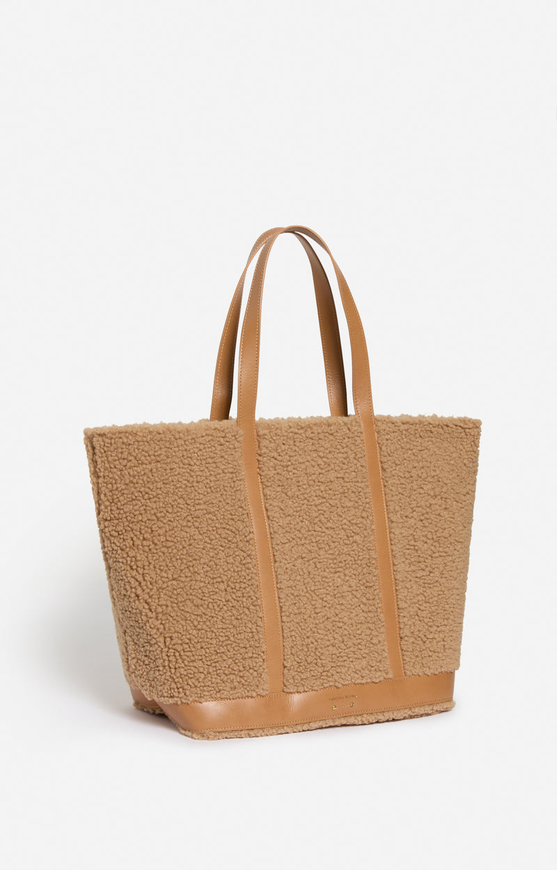 Cabas L zippé en shearling - Caramel
