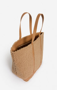 Cabas L zippé en shearling - Caramel