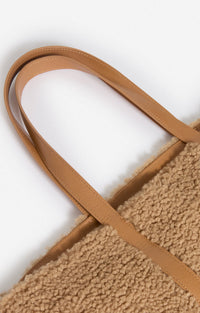 Cabas L zippé en shearling - Caramel