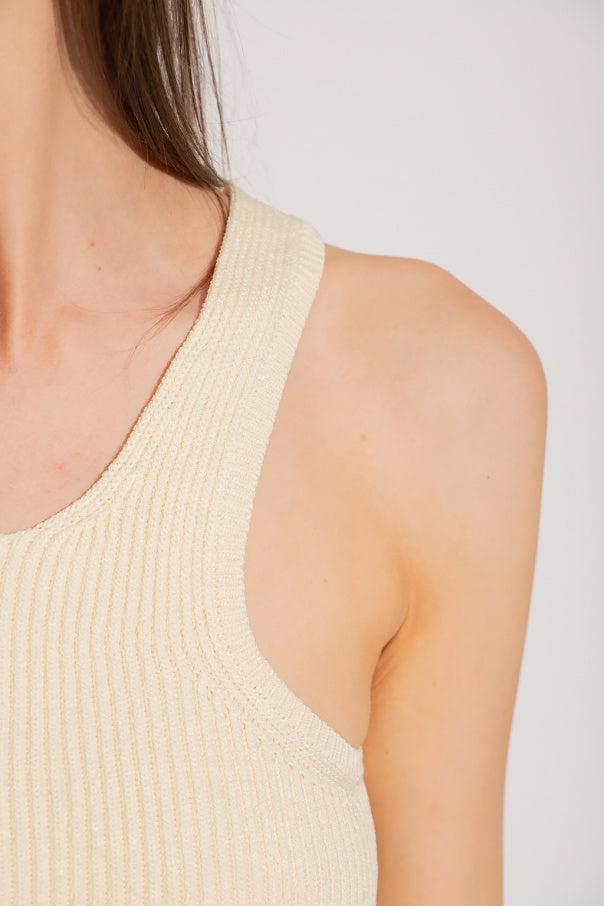Compact knit curved tank top - Elderflower