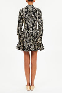 Robe mini Taliah à manches longues - Noir Flora
